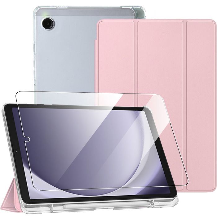 Coque + Verre Trempé - BOOLING - pour Samsung Galaxy Tab A9 - Silicone - Rose - Emplacement Stylet