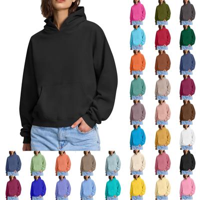 Женская модная повседневная толстовка с длинными рукавами и круглым вырезом с капюшоном, однотонная толстовка с прошитой нитью
