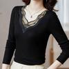 Tops for Women Pullover Long Sleeve V-neck Autumn Winter Warm Slim Thickened Lace Top