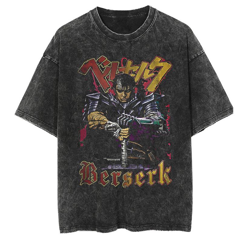 Винтажная футболка с принтом аниме Berserk Guts Graphic Printed Tee для мужчин и женщин, повседневные свободные футболки, высококачественная хлопковая футболка Harajuku для мужчин