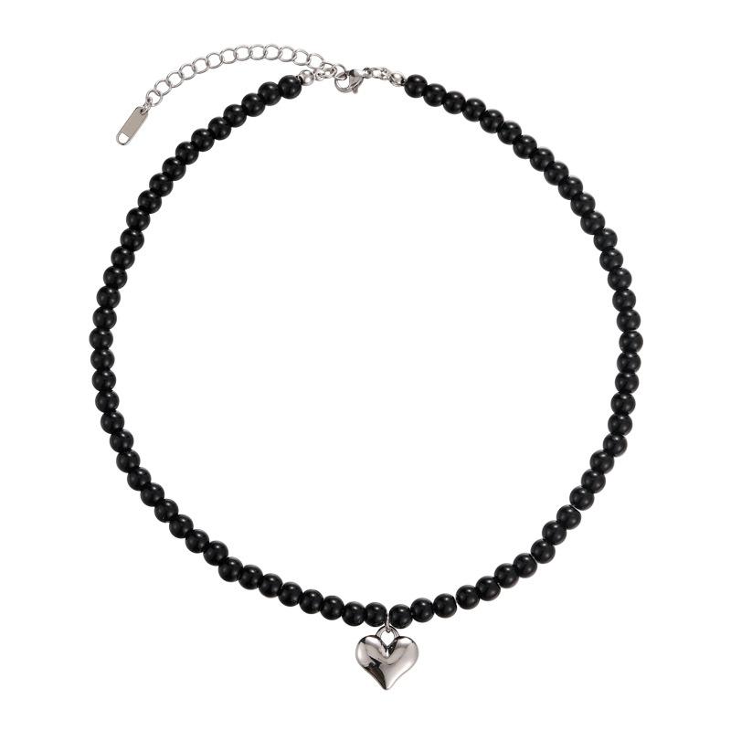 Новые аксессуары в стиле хип-хоп, черное стекло, серебряный кулон с бусинами в форме любви, ожерелье, цепочка на ключицу, короткие ювелирные изделия для денег