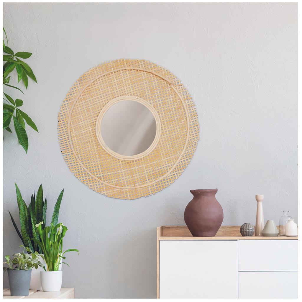 Les Trésors De Lily [R2358] - Beige 'Zen' Cane Mirror - 49 Cm