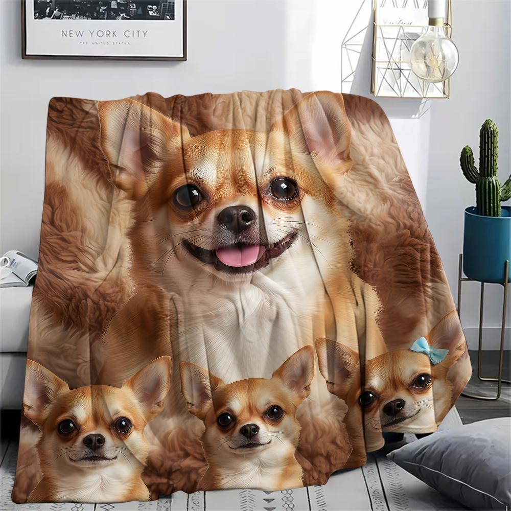 1 шт. Фланелевое одеяло с принтом собаки Чихуахуа и Пуделя, Высокое качество, Удобное для всех сезонов, Декор для дома, Тепло и уют, Идеально для подарков