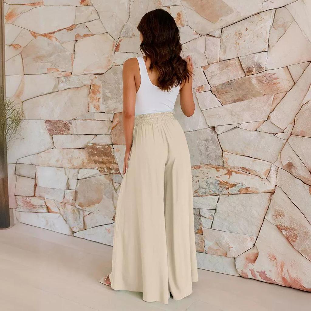 Женские летние брюки-кюлоты с широкими штанинами и завязкой на талии для работы