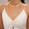 Multi-layer Necklace for Women 4-Layer Faux Pearl Beaded Necklace Golden Chain Necklace