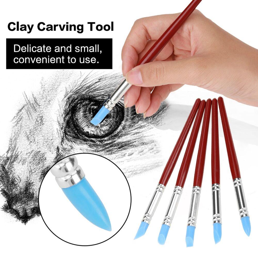 5Pcs Rubber Pen Tip Clay Carving Pen Wooden Handle Clay Sculpture Tools  Clay Sculpture