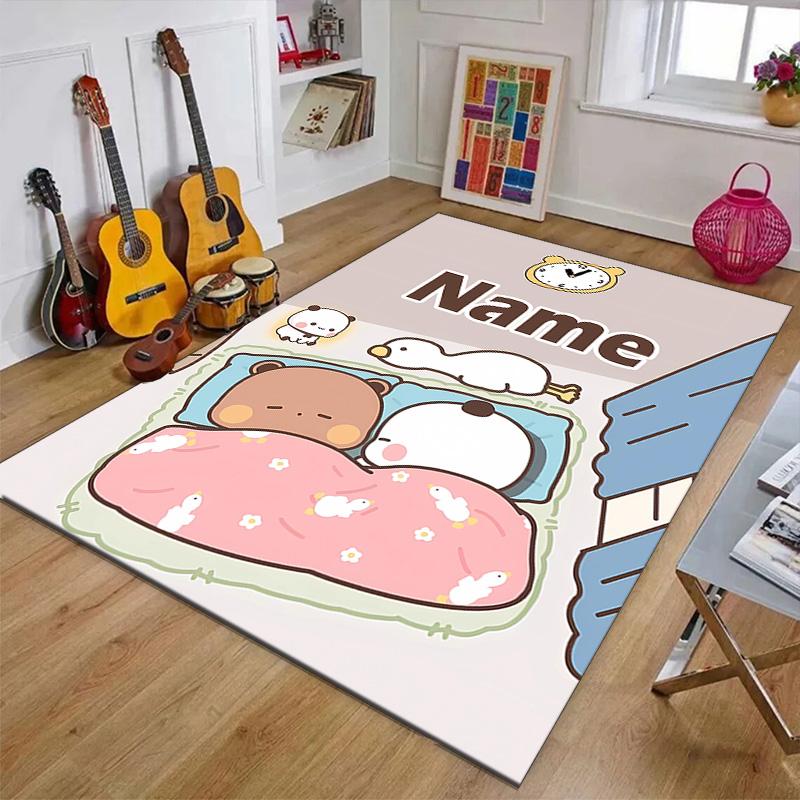 Custom Yier BuBu Bear Mat Personalized Name, Polyester Washable Indoor Entryway Rug, Gift for Christmas, Easter, Thanksgiving Day