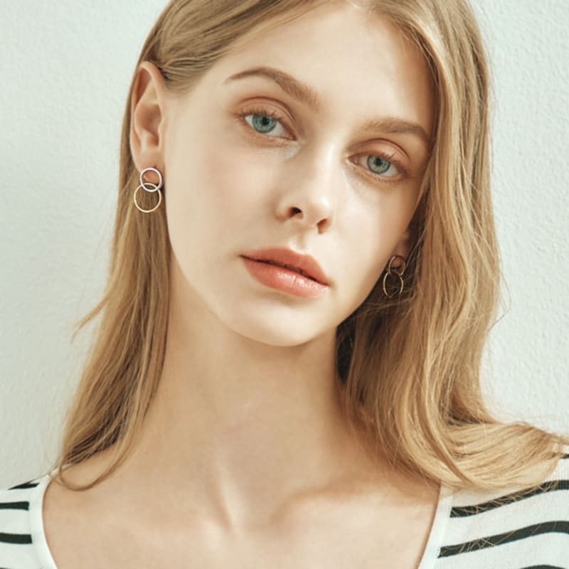 Серьги-пусеты ELLE Jewelry Urban 14K GF, комбинированные, двойное кольцо ELGPEE457