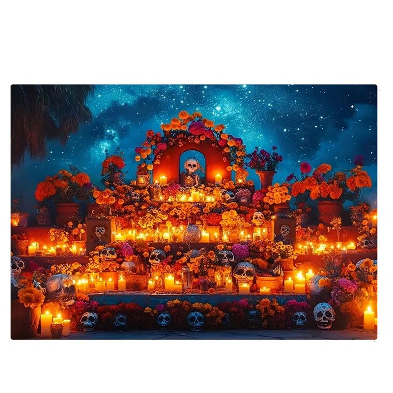 Mexican Day of the Dead Altar Background Printed Tapestry Suitable for Home Decoration and Halloween Party Decoration