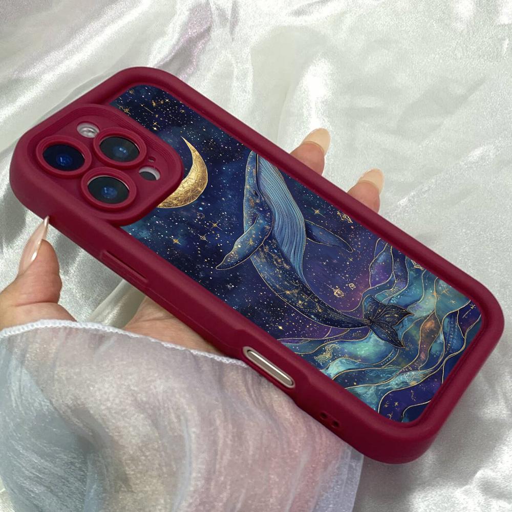 JT570 Картина «Кит и Луна» для iPhone 17 16 15 14 13 12 Pro Max Samsung S26 S25 Ultra A17 A07 A56 A16 A15 A14 Xiaomi 15T Redmi 15c 14C Мягкий чехол