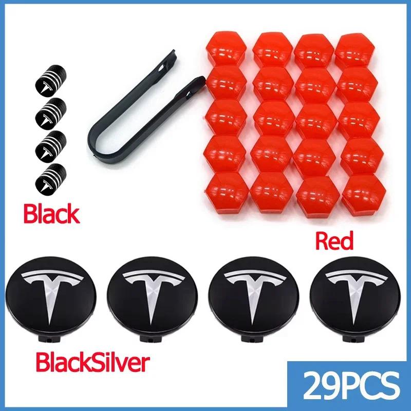 56mm Center Hub Caps for Tesla Model 3 Y S X Car Wheel Valve Cap Tire Lug Nut Protective Cover Exterior Decoration 25pcs / 29pcs