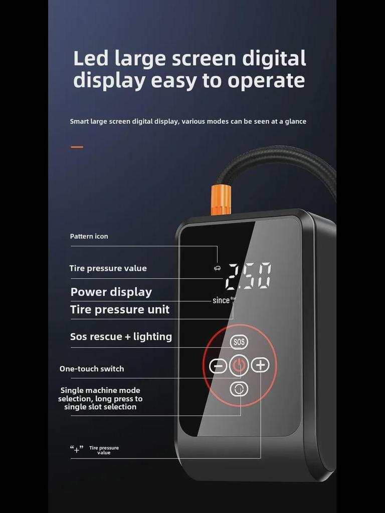 Мини портативный беспроводной цифровой автомобильный насос для накачки шин