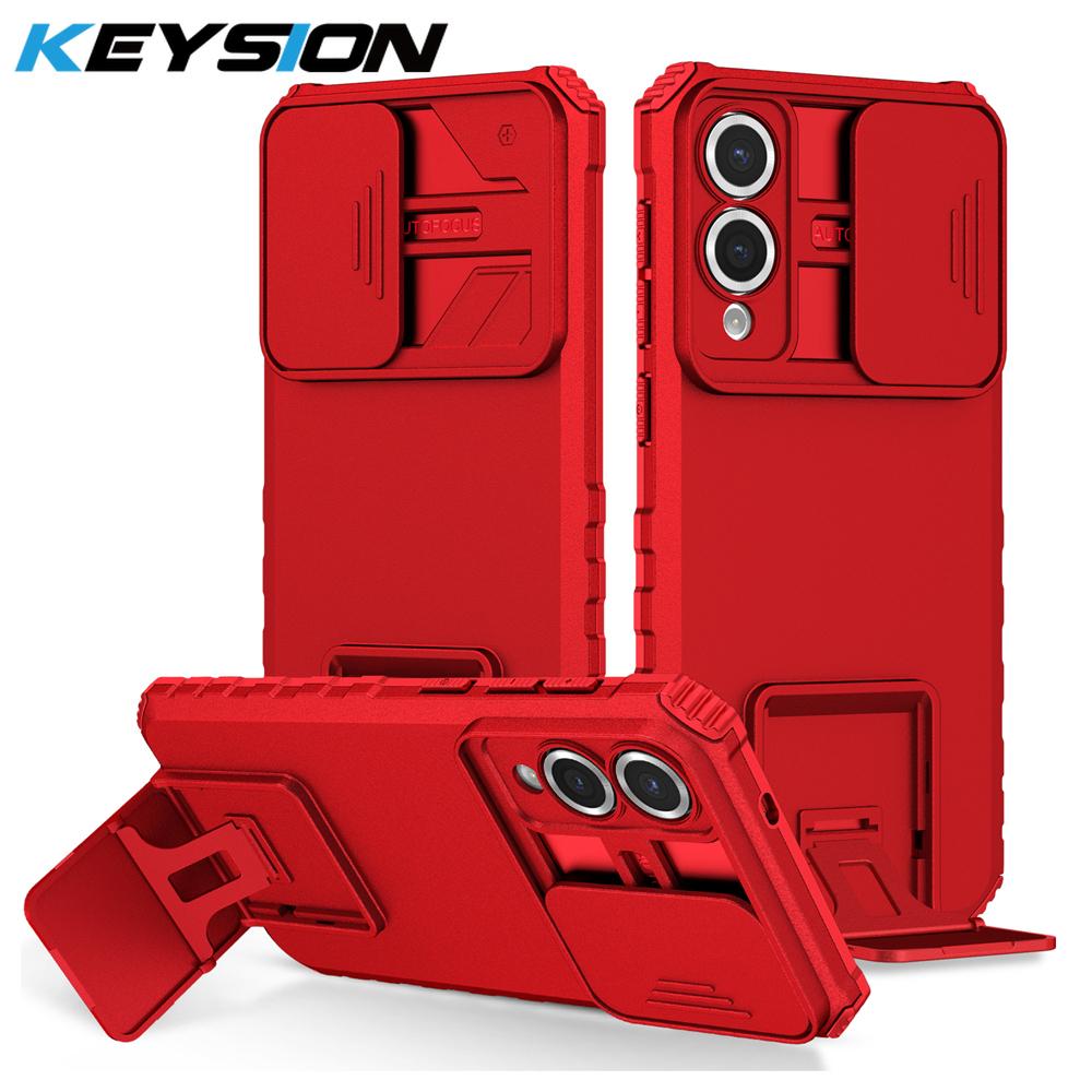 KEYSION Противоударный защитный чехол для Samsung S25 Edge 5G Slide Camera Lens Protection Live Stand Phone Cover для Galaxy S25 Edge 5G