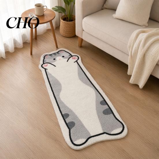 Cozy Bedroom Rug Cute Cat Bath Rug, Irregular Animal Shaped Floor Mat, Soft Absorbent Decorative Non Slip Area Carpet for Tub, Shower, Bedroom, Living