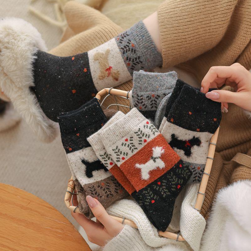 Vintage Puppy Wool Socks Thickened Thermal Socks Stockings Piled Up Socks Cute Plush Socks