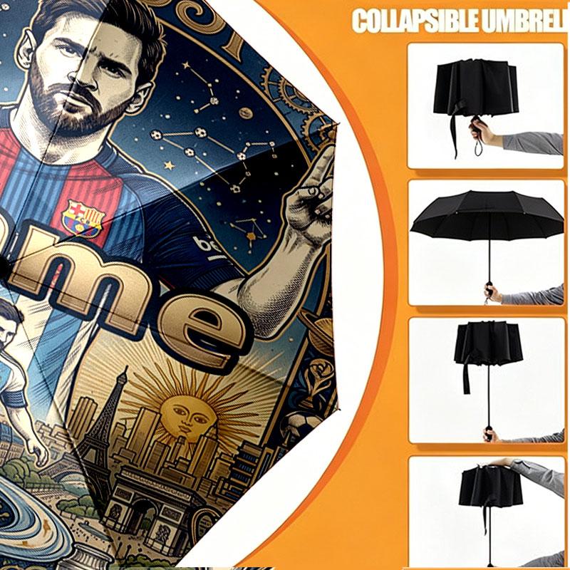 Custom Name Personalized Lionel Messi Print Umbrella, Auto Open Close, 8‑Rib Sturdy Frame, Commute Camping Hiking Use, Birthday Gift