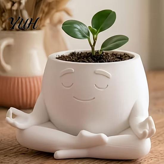 Decorative Pot for Succulents Sit in Meditation Planter, Cute Zen Flower Pot, 3D Printed Small Durable PLA Plant Holder Figure Cacti, Home Office