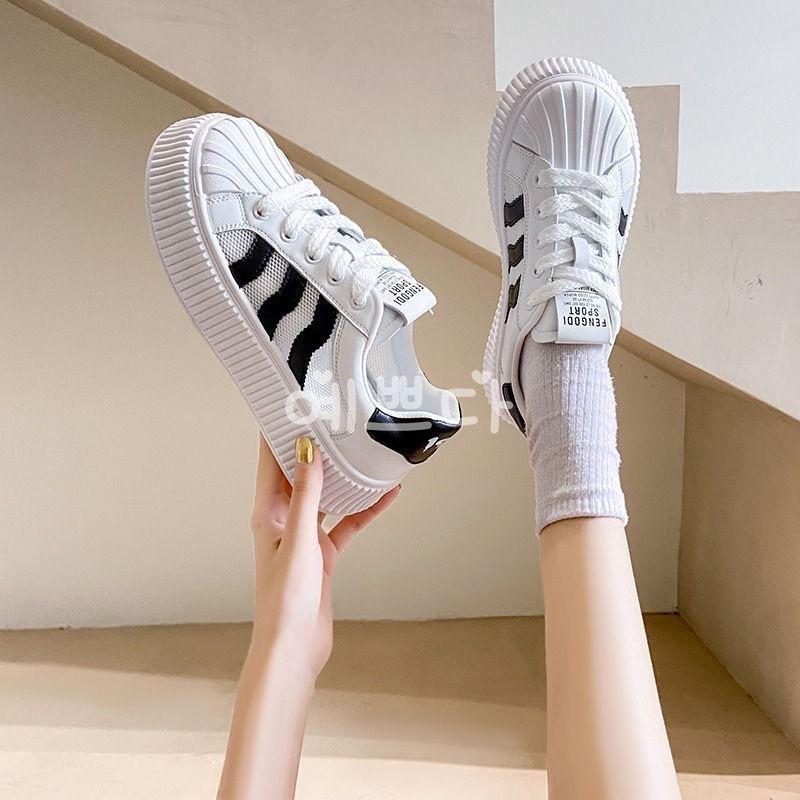 Сетчатые дышащие туфли Shell Head Little White Shoes, летние детские новые женские туфли, студенческие универсальные туфли для занятий спортом на платформе