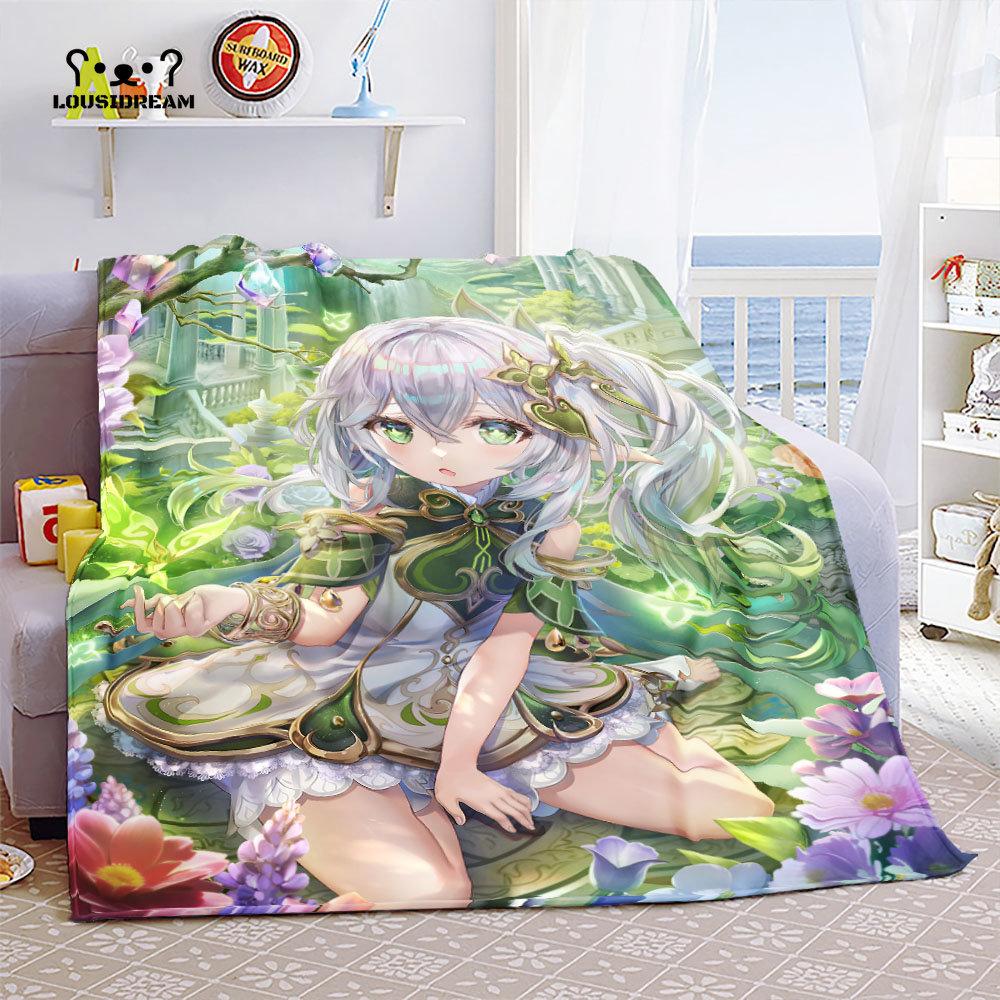 Genshin Impact Nahida Throw Blanket Flannel Soft Kawaii Cute Cartoon Nahida Genshin Autumn Anime Breathable Bedding Travel Throw