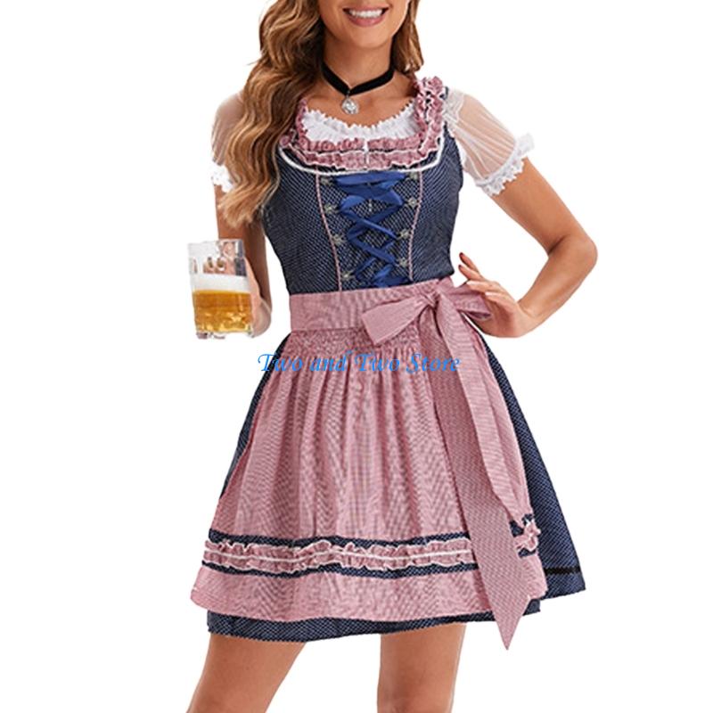 HX6F Adult Women German Bavarian Oktoberfest Costume Set,Beer Costume Dirndl Dresses