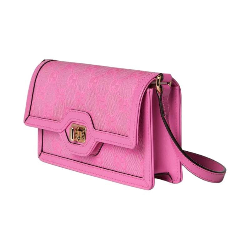 Gucci Luce adjustable shoulder strap turn lock closure canvas and leather shoulder bag mini women's pink
