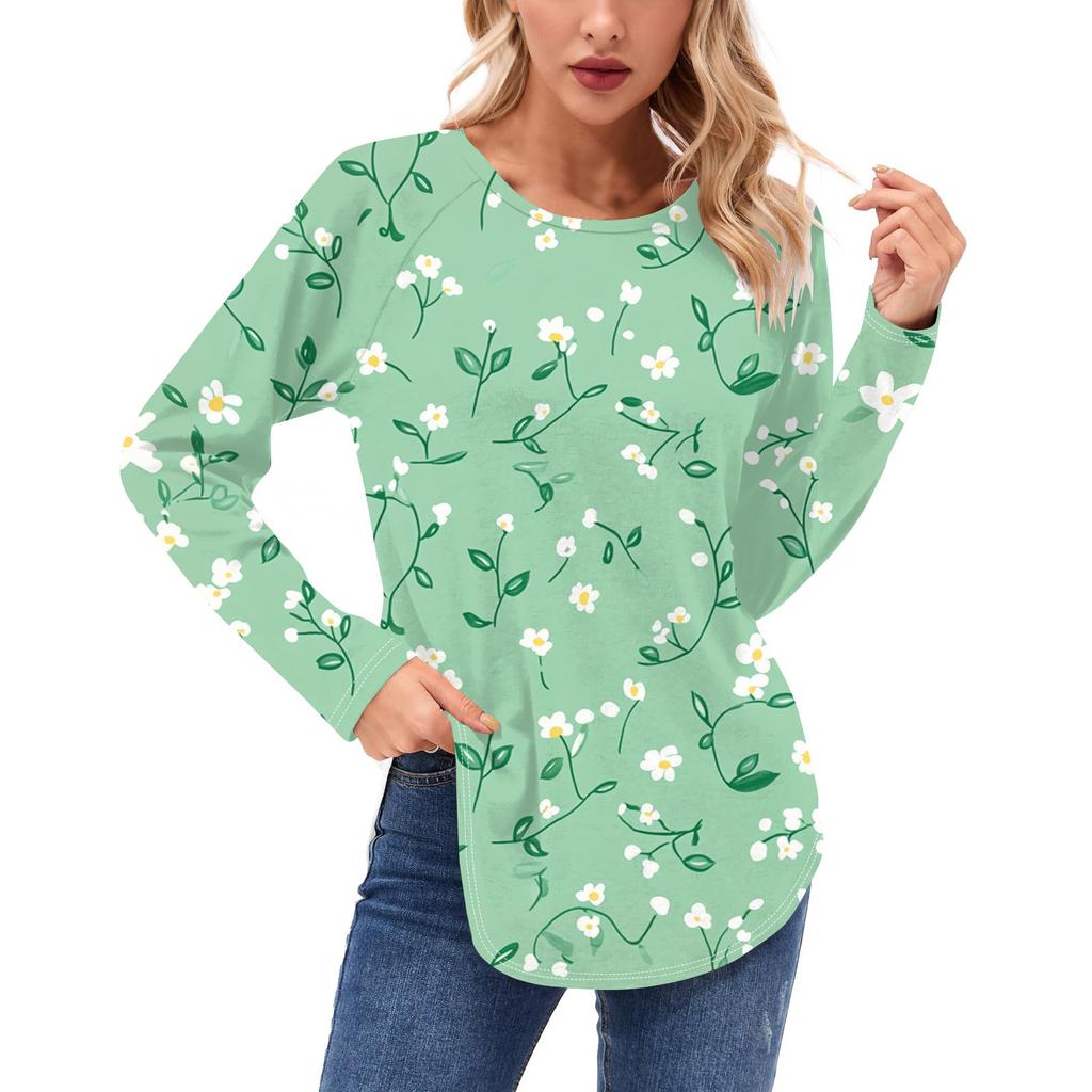 Women's Long Sleeve Shirts Casual Fashion Tunic Tops Crewneck Basic Loose T Shirt