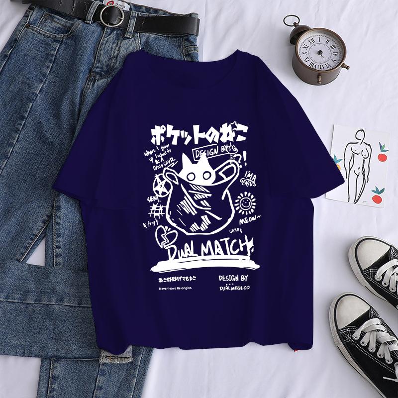 Новые мужские женские мультяшные футболки Харадзюку Каваи Кошка с принтом Футболки с коротким рукавом Парная уличная одежда Y2K Топы Графические футболки