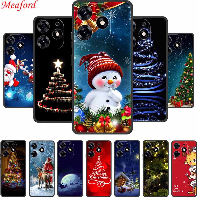 Чехол для Tecno Spark Go 2024 С Рождеством Xmas Черный Силиконовый Мягкий Задний Чехол для Tecno Spark 10 Pro 10C Pop 8 Чехол для Телефона