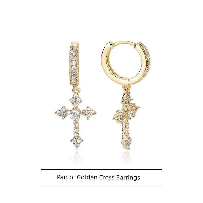 Fdk Cross Zircon Earrings for Men 2026 New Popular High-End Versatile Earrings with a Sense of Style and Trendiness