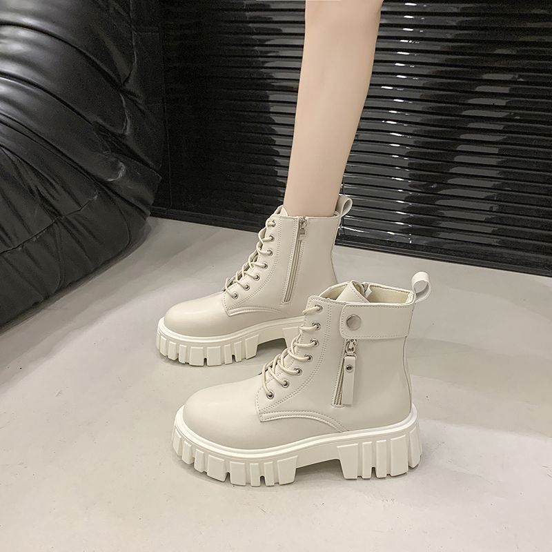 Small Thick-soled Flat-bottomed Velvet British Style Short Boots Versatile Fashion Martin Boots Women's Height Increase 2025 New Autumn and Winter