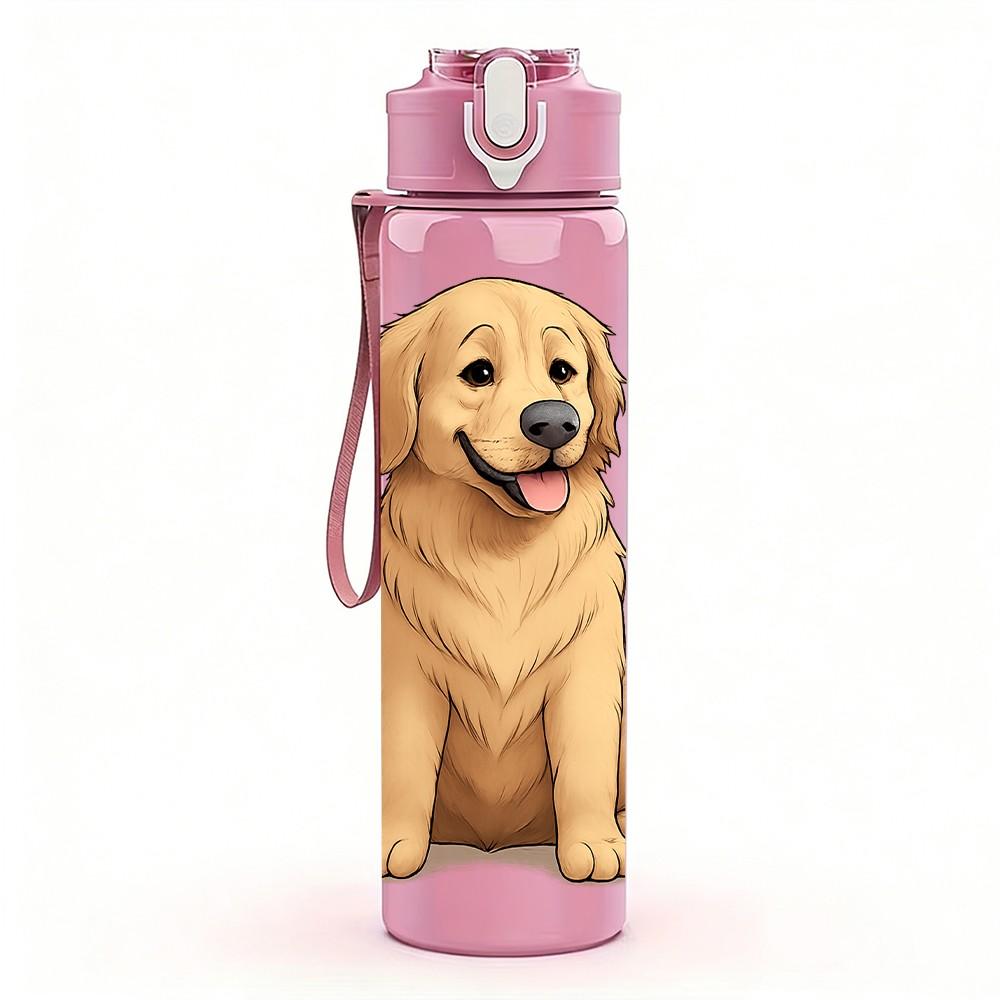1PC Golden Retriever Dog Bust Print 750ml Color Plastic Sports Water Bottle Leakproof Flip Straw Lid For Sports Office Home Use