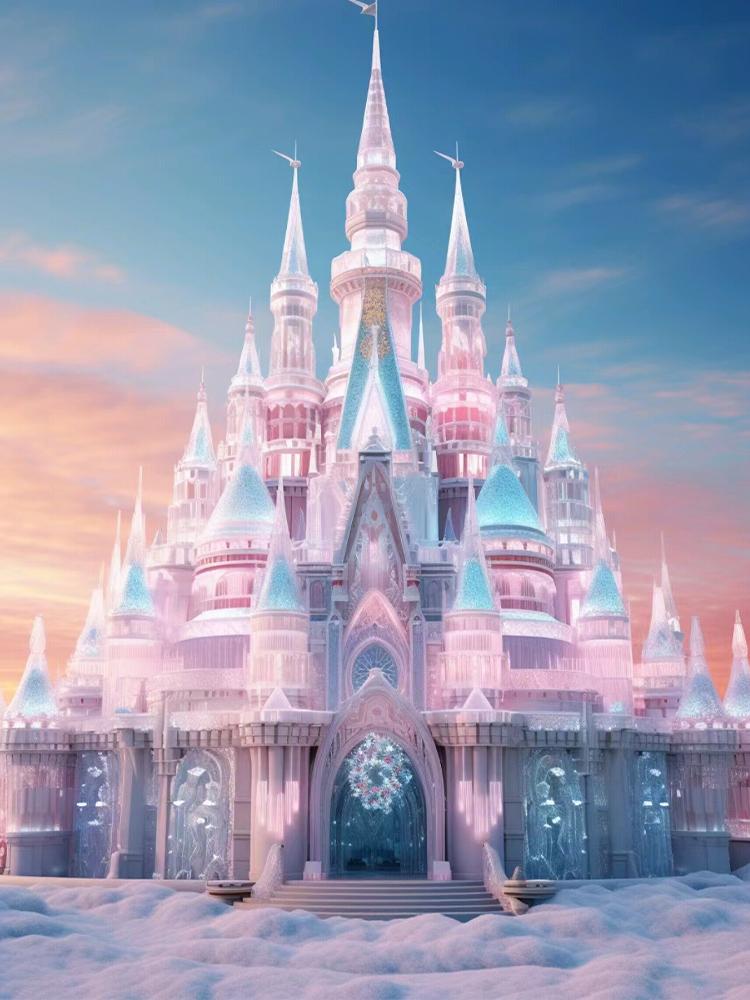 DIY 5D Полная круглая алмазная вышивка Замок Картина Дом Мозаика Вышивка крестом Пейзаж Зимняя картина Украшение