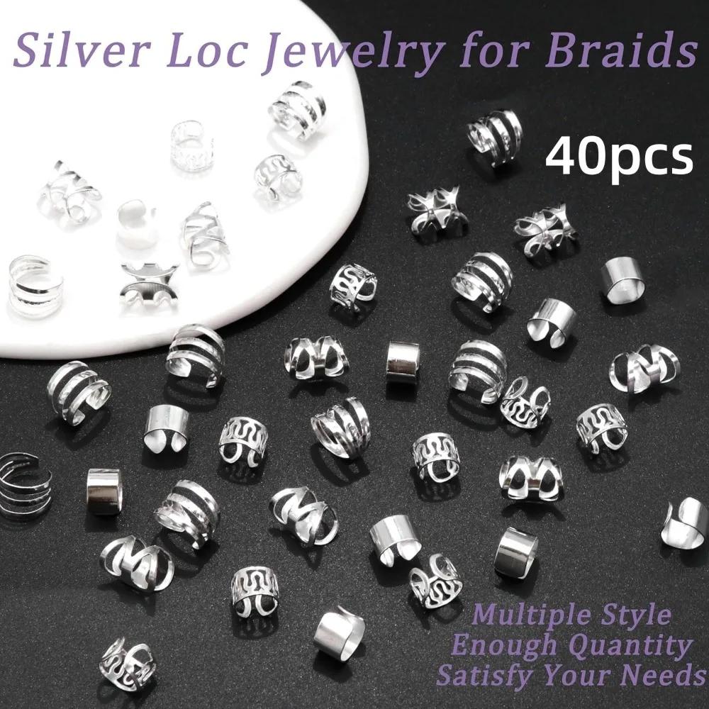 40PCS Hair Jewelry for Braids Gold Hair Cuffs Multi Style Rings Adjustable Hair Beads for Braid Loc Dreadlock Accessories