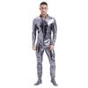 Mens Metallic Zentai Jumpsuit Full Body Tight Mock Neck Long Sleeve Club Performance Costume