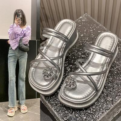 Женские летние пляжные тапочки на плоской подошве со стразами и цветком, удобные женские пляжные сандалии на плоской подошве с застежкой на носок, повседневные женские шлепанцы, Zapatos Mujer