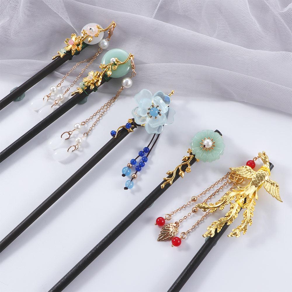 Disk Hair Tassel Women Chinese Style Wooden Hair Fork Flower Hairpins Hair Sticks Hair Accessories
