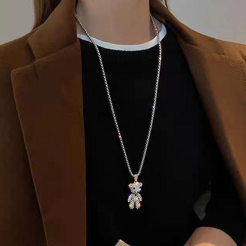 Женское ожерелье Мужское ожерелье Титановое ожерелье Полное бриллиантовое ожерелье с медведем Женская цепочка для свитера в стиле хип-хоп