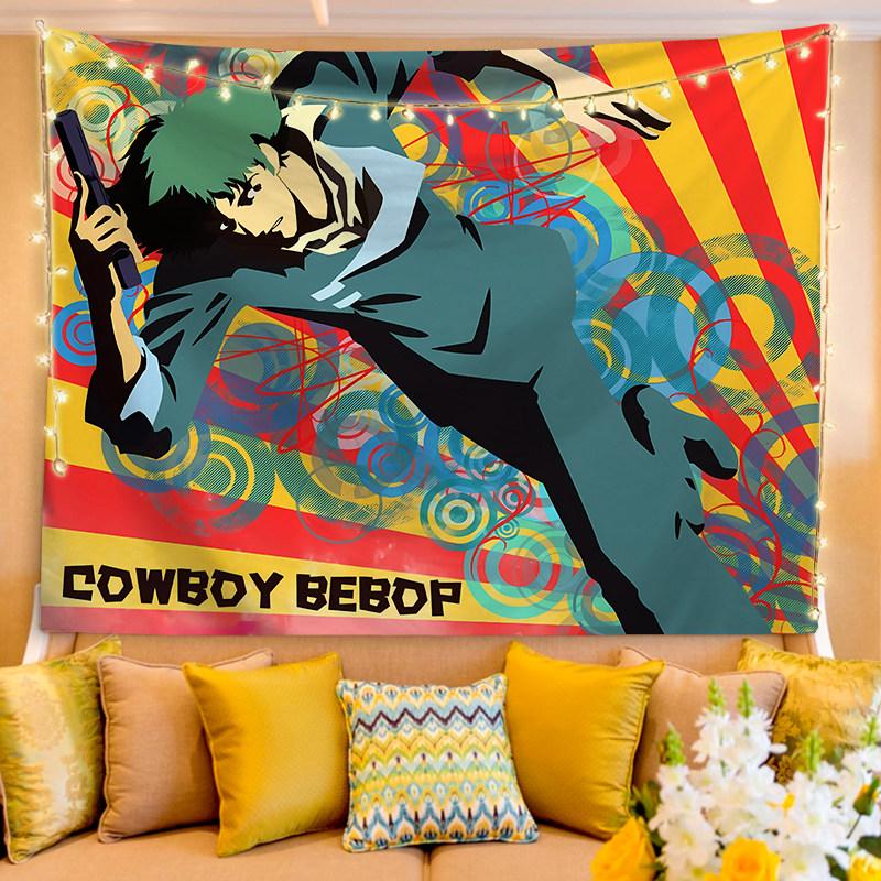 Cowboy Bebop Spike Cartoon Tapestry, Wall Hanging Decor for Rental House & Bedroom, Aesthetic Wall Cloth for Rental Room Renovat