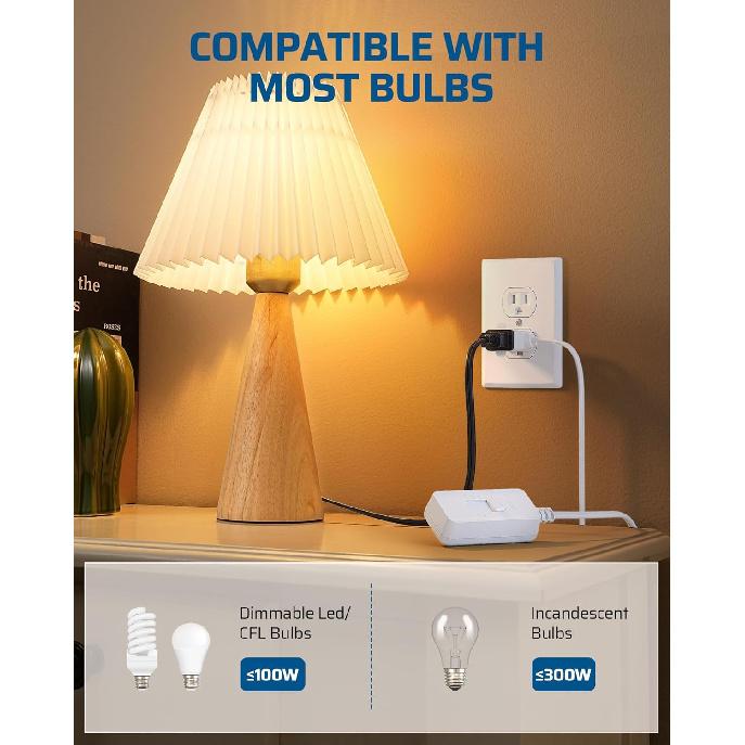 DEWENWILS Plug in Dimmer Switch for Lamp, Table Lamp Dimmer for Dimmable LED/CFL Lights and Incandescent Bulbs, Full Range Slide Control, 5 ft