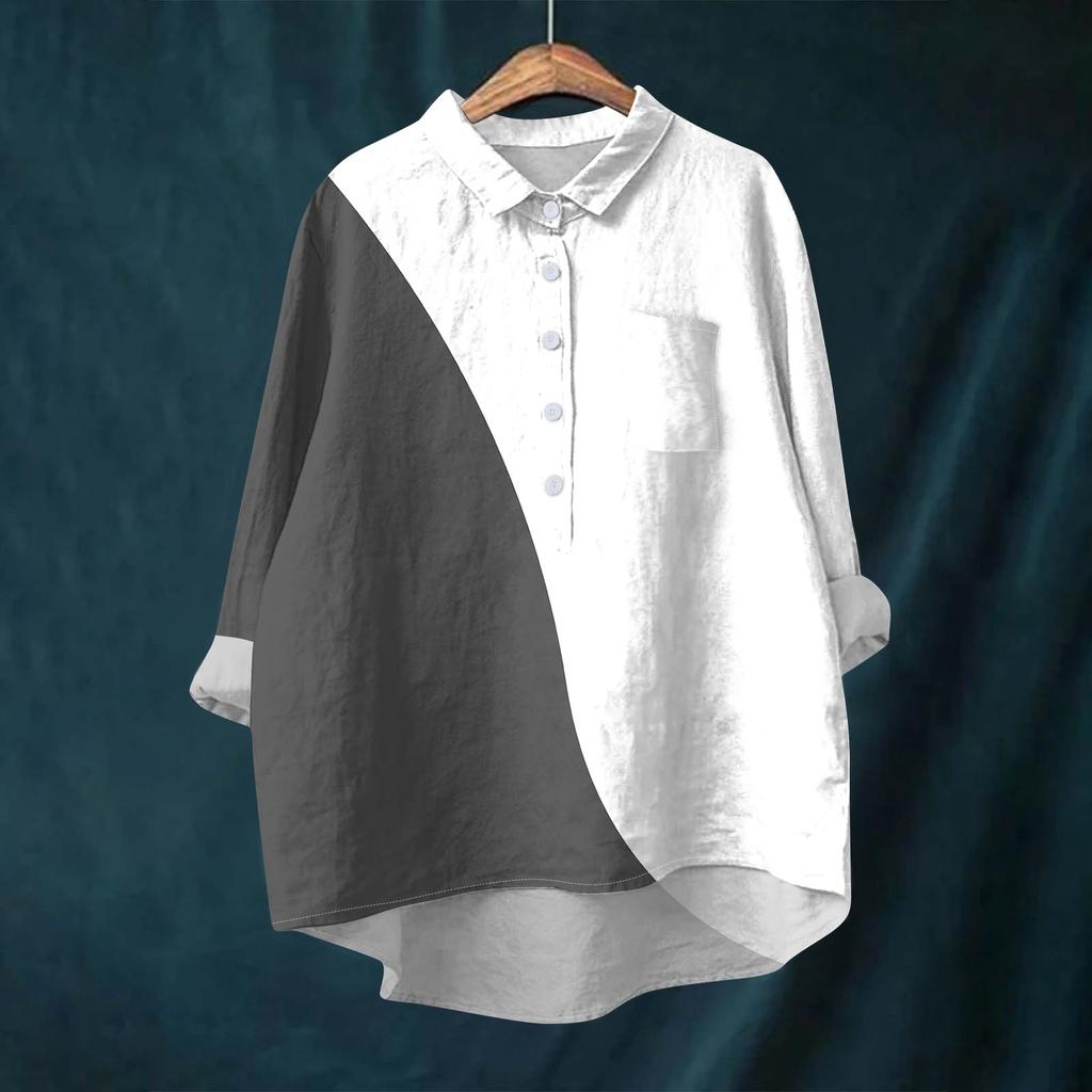 Женская рубашка-блузка с длинными рукавами и принтом на пуговицах, повседневный подол, нестандартный воротник рубашки