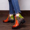 Genuine Leather Patchwork High Heels Retro Embossed Hand-painted Pumps Versatile Women's Shoes