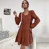 2025 Women's New Fashion Short Solid Color Long-sleeved Dress