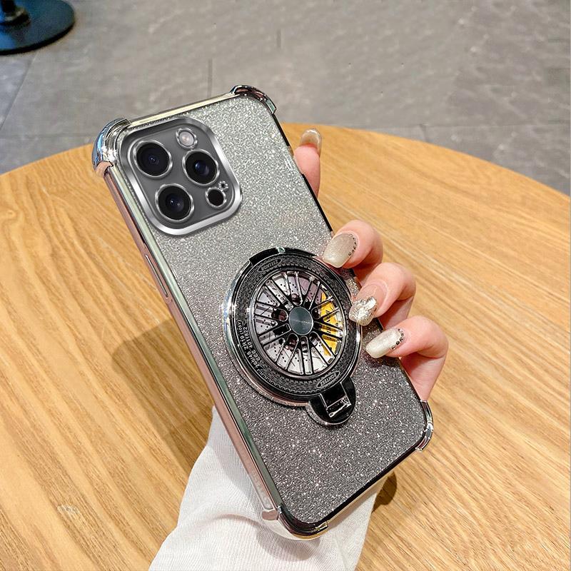 Glitter Shockproof Plating Gyro Bracket Phone Holder Case For Motorola Moto G05 G24 G14 G34 G04 G84 G54 E14 E15 G53 Stand Cover