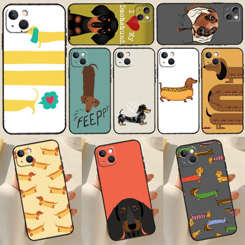 Cartoon Dachshund Sausage Dog Cover For iPhone 13 14 15 16 Pro Max 12 Mini 11 14 15 16 Pro Max Plus X XR XS Max Phone Case