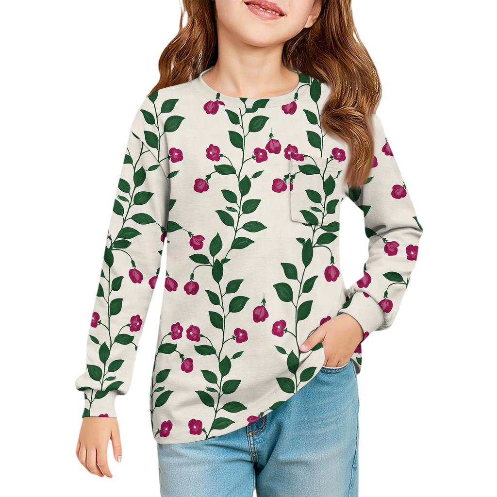 Girls' Long Sleeve Blouse - Round Neck Soft Waist Tunic