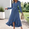 Long Sleeve Maxi Dress for Women V Neck Dot Design Boho Wrap Dress Casual Flowy Slit Wedding Guest Dress for Cocktail Party