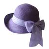 Ribbon Bowknot Decor Straw Hat Round Dome Solid Color Folding Women Big Brim Sunscreen Travel Hat Fashion Accessories