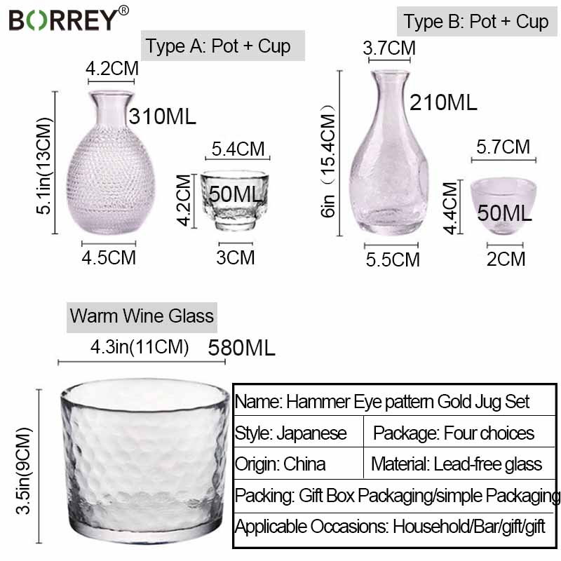 BORREY японский набор для сакэ, стеклянная трассировка, золотые фляжки для вина, бокал для вина, графин, винный набор, кувшин для льда, бутыль для ликера, спиртные напитки, чашки сётю