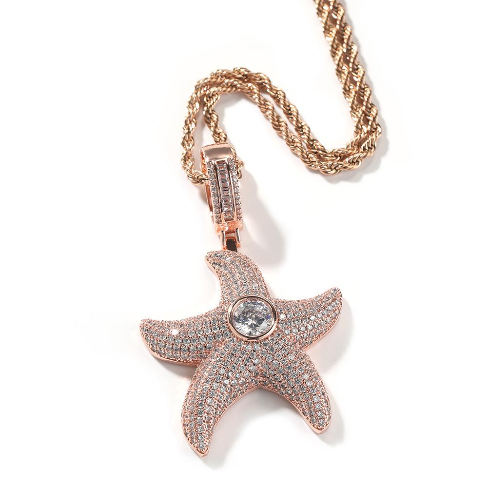 2023 Summer Hot Selling Iced Out Bling Women Jewelry Micro Pave CZ Star Fish Pendant Necklace