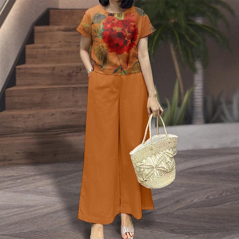 ZANZEA Женская блузка и брюки, летний повседневный брючный костюм из двух предметов, комплект